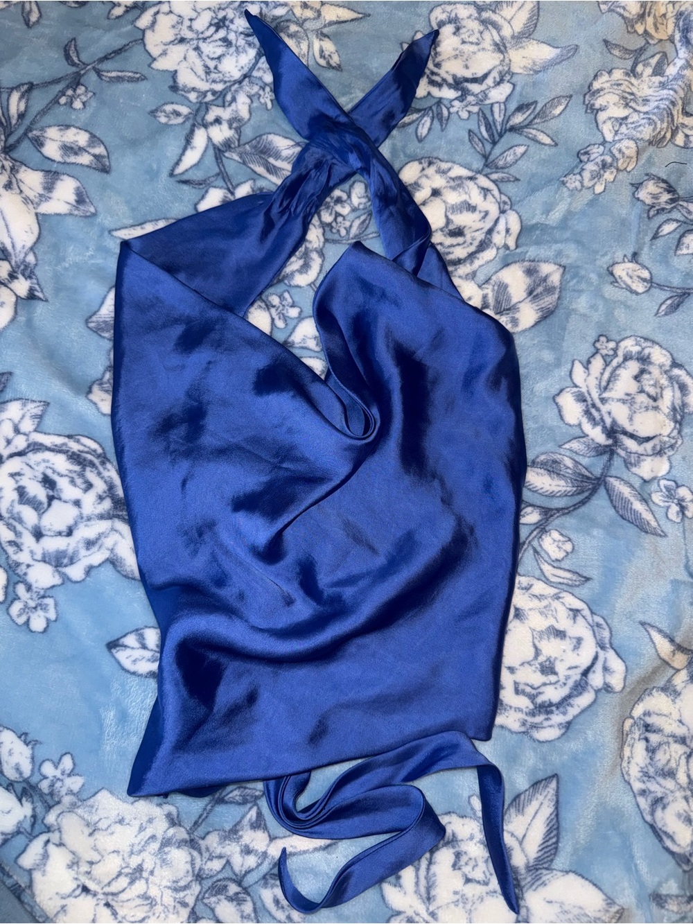 Zara Royal Blue Satin Halter Top xs
